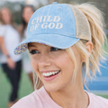 Child of God Christian Trucker Hat Ponytail Floral Baseball Cap Embroidered Woman Faith Gift