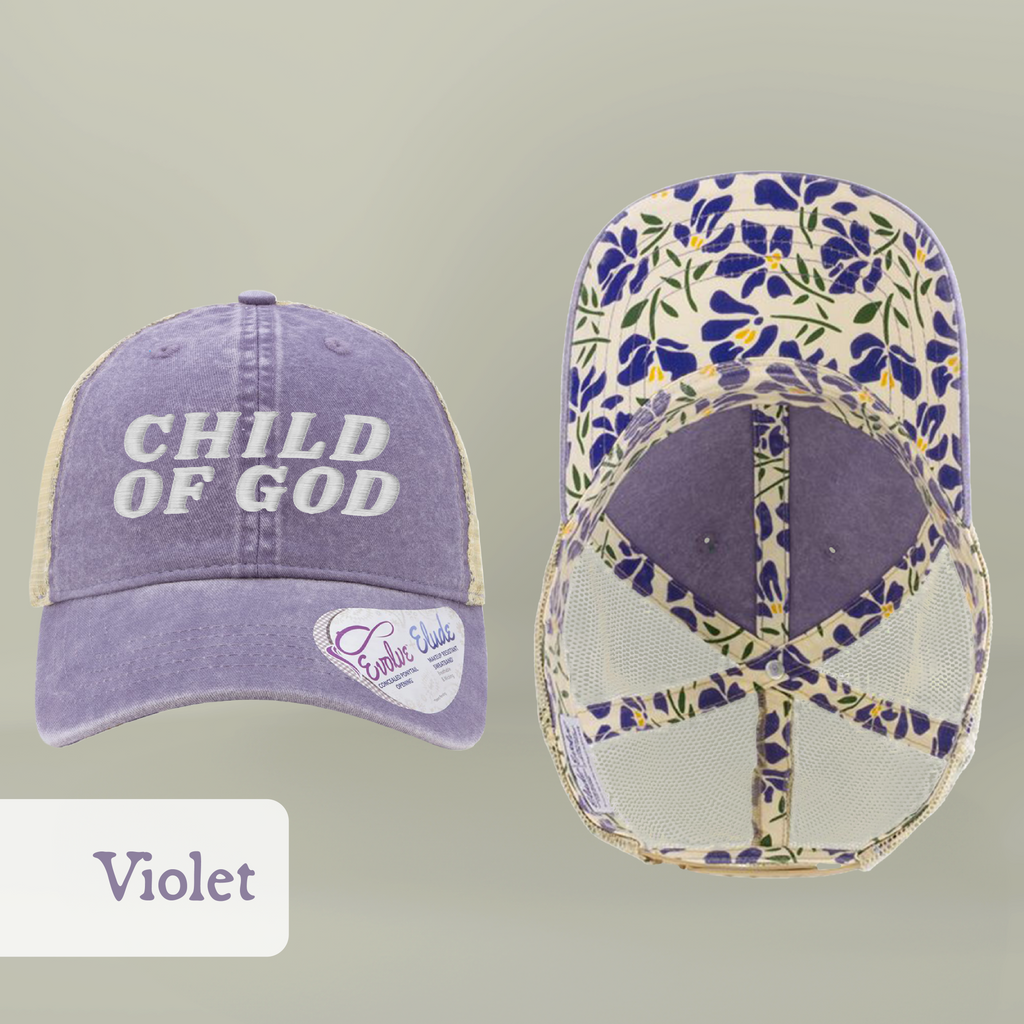 Child of God Christian Trucker Hat Ponytail Floral Baseball Cap Embroidered Woman Faith Gift