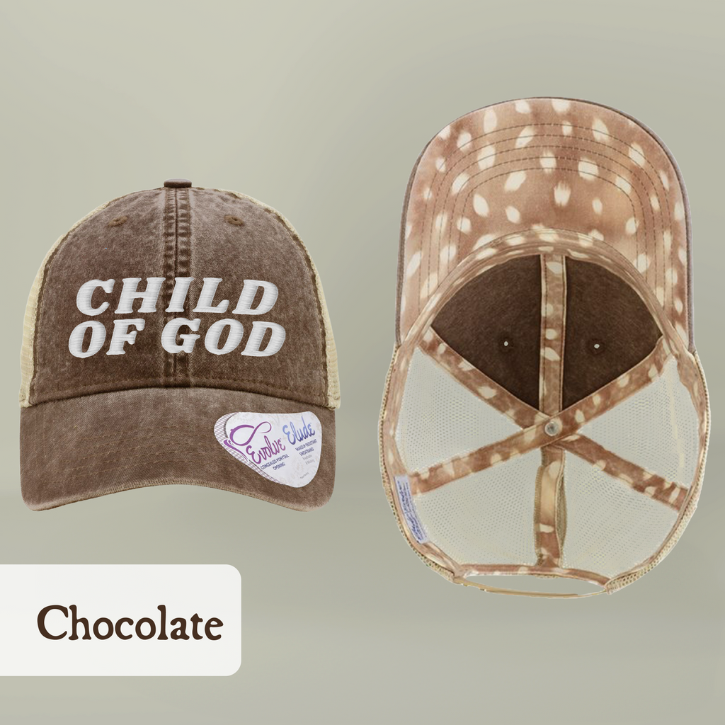 Child of God Christian Trucker Hat Ponytail Floral Baseball Cap Embroidered Woman Faith Gift