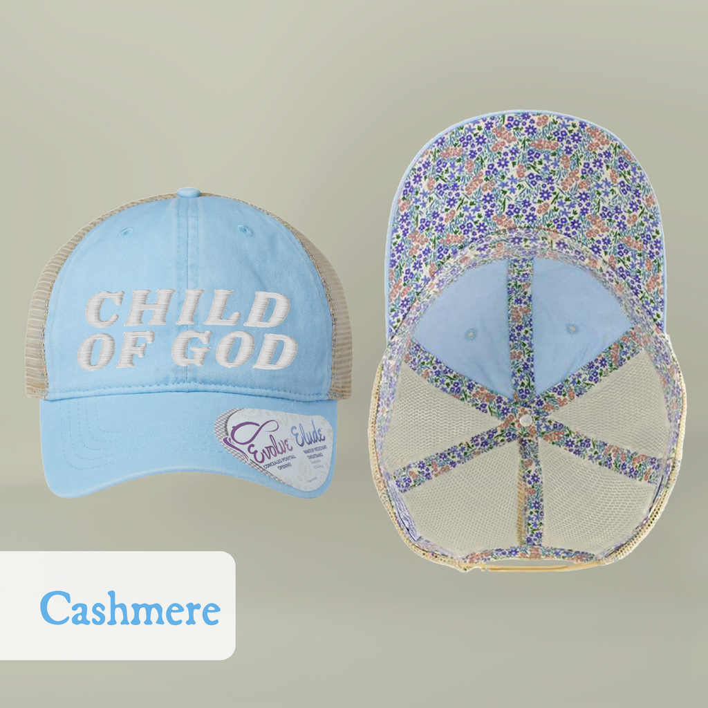 Child of God Christian Trucker Hat Ponytail Floral Baseball Cap Embroidered Woman Faith Gift