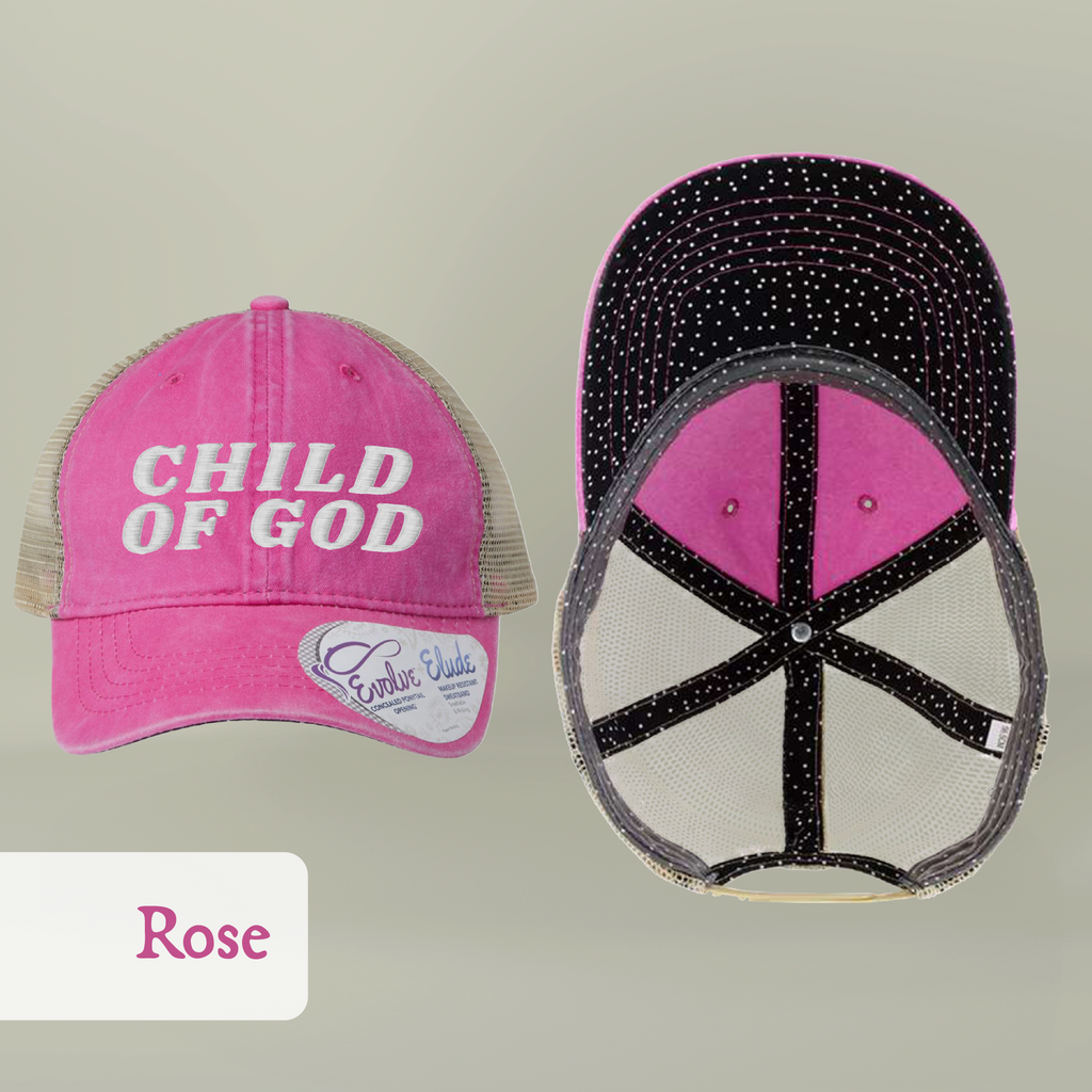 Child of God Christian Trucker Hat Ponytail Floral Baseball Cap Embroidered Woman Faith Gift