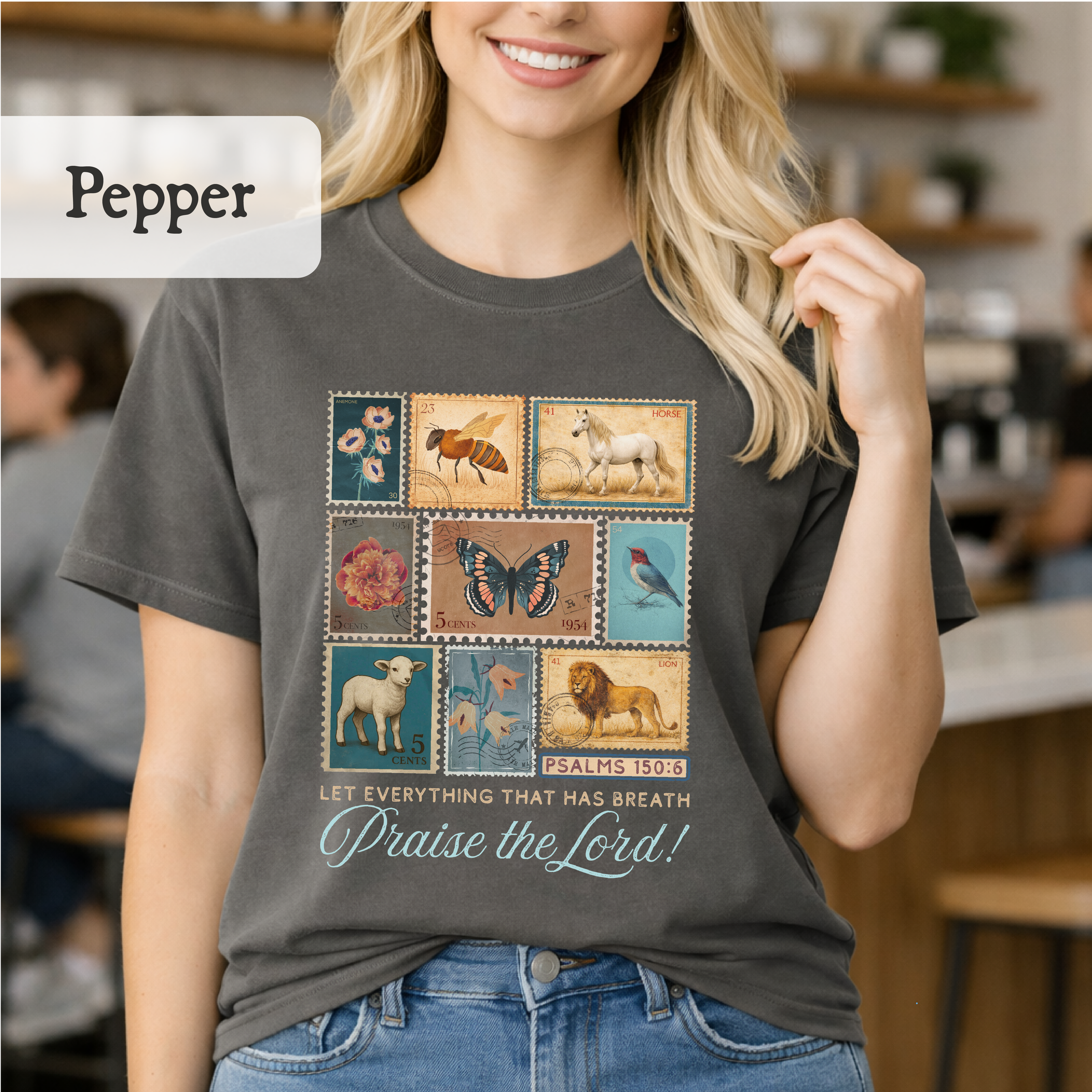 Christian Vintage Stamp Shirt, Praise the Lord Shirt, Psalm 150:6, Faith Graphic Comfort Colors 1717 Tee, Cottagecore