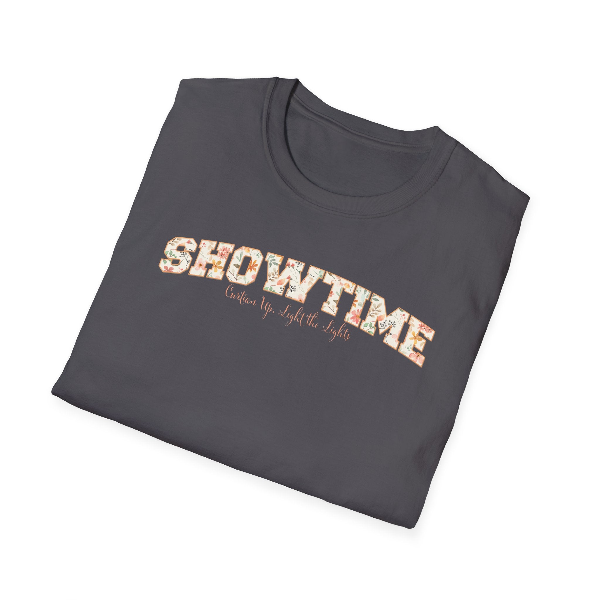 Showtime Floral T-Shirt — Curtain Up, Light the Lights Gift for Actors & Singers