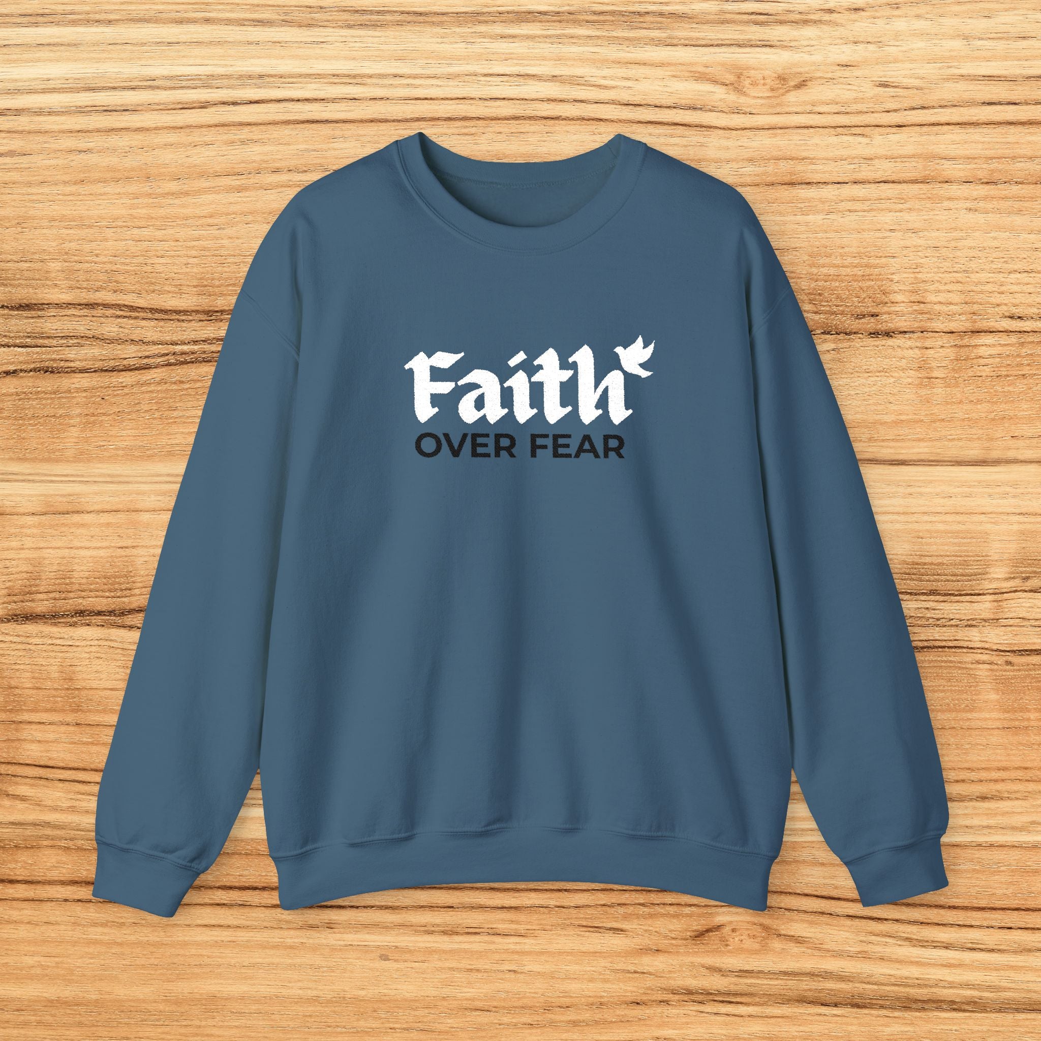 Christian Sweatshirt Faith Over Fear Dove Crewneck Inspirational Pullover Unisex Religious Gift