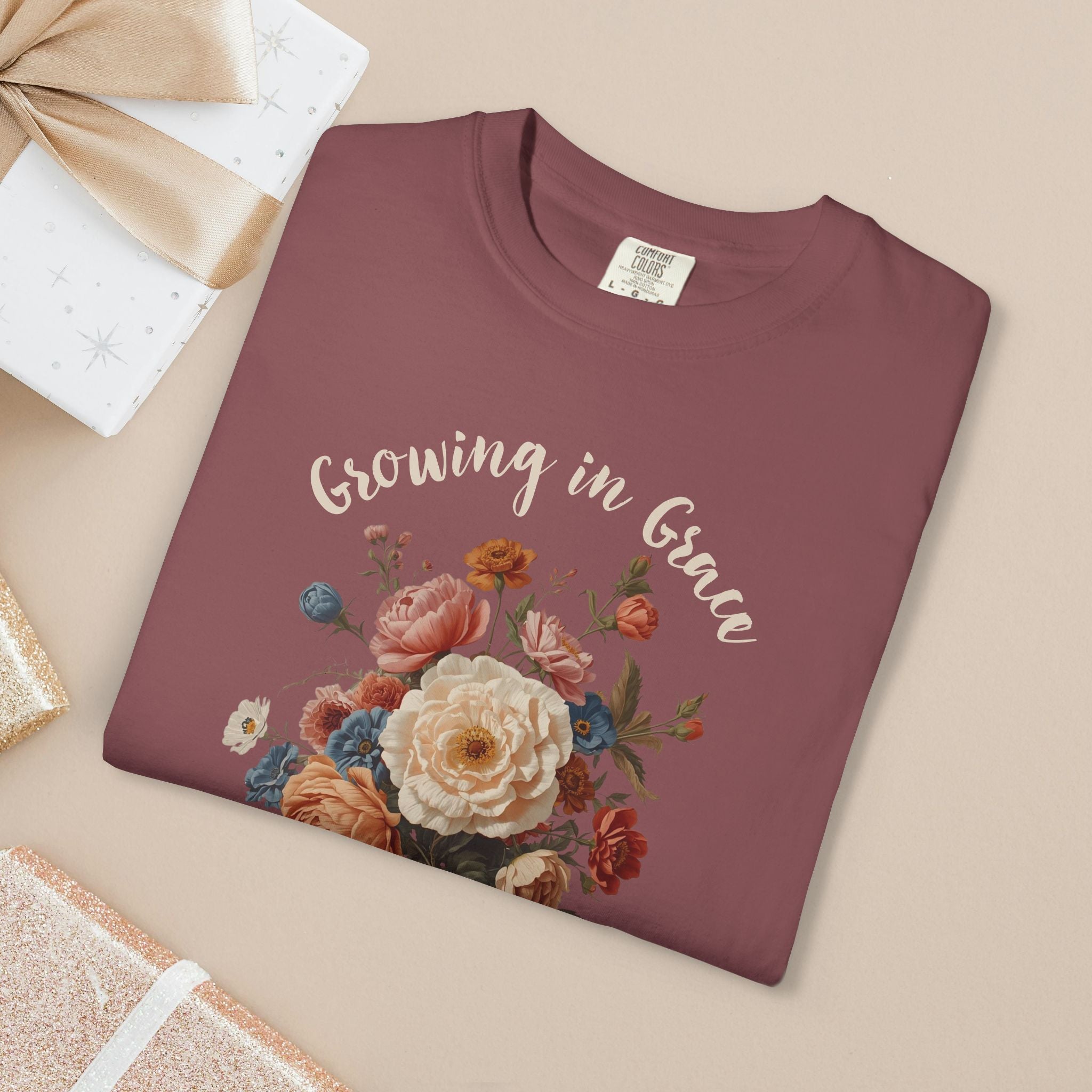 Comfort Colors® Christian Shirt Growing In Grace Tee Comfort Colors Faith Floral Scripture Design For Women
