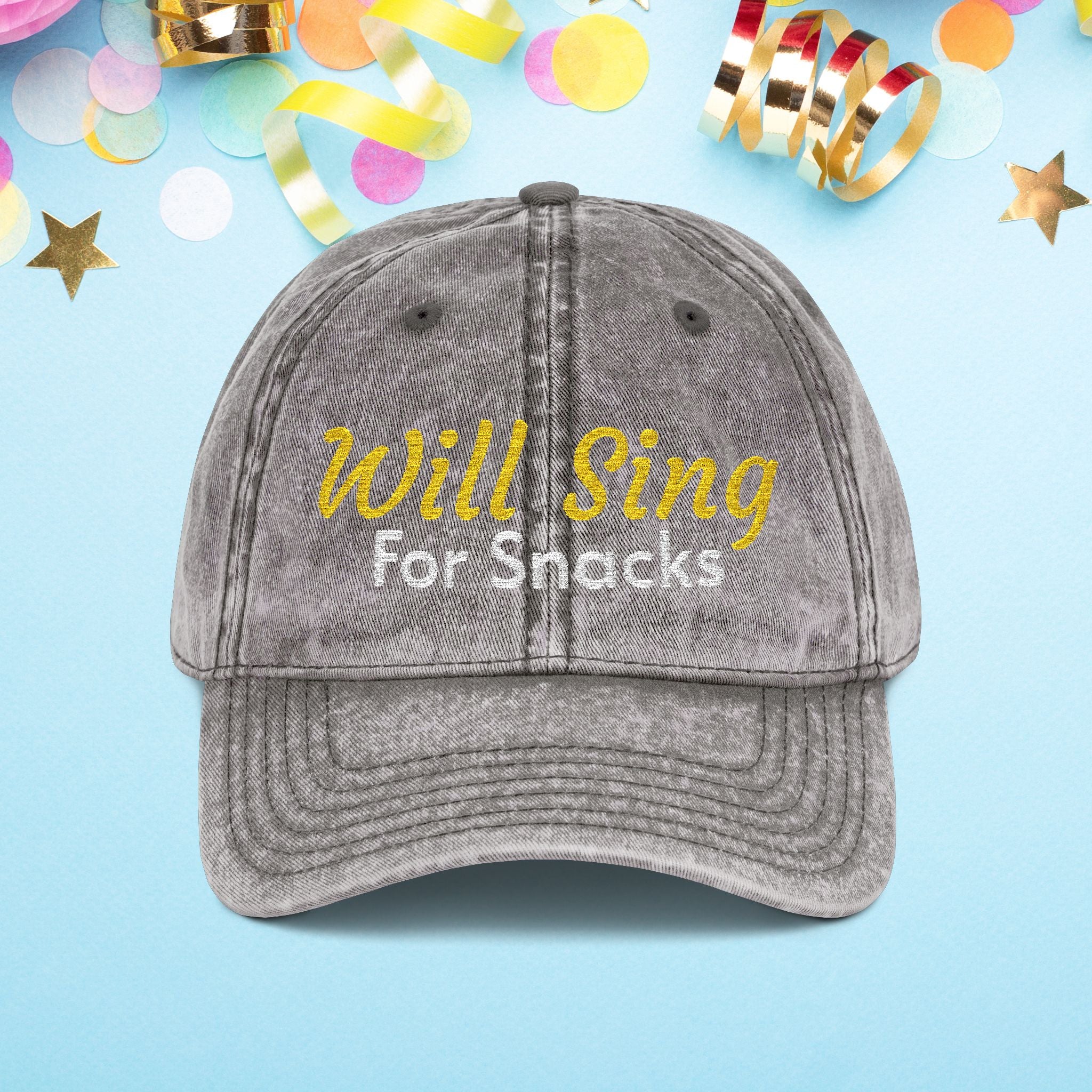 Will Sing For Snacks Embroidered Vintage Cap • Washed Dad Hat • Theatre Actor Singer Gift