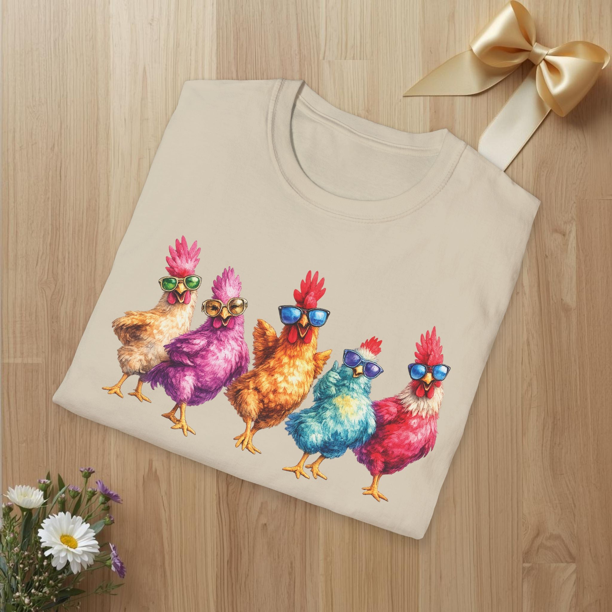 Colorful Chickens Graphic T-Shirt  Cute Watercolor Poultry Tee for Animal Lovers