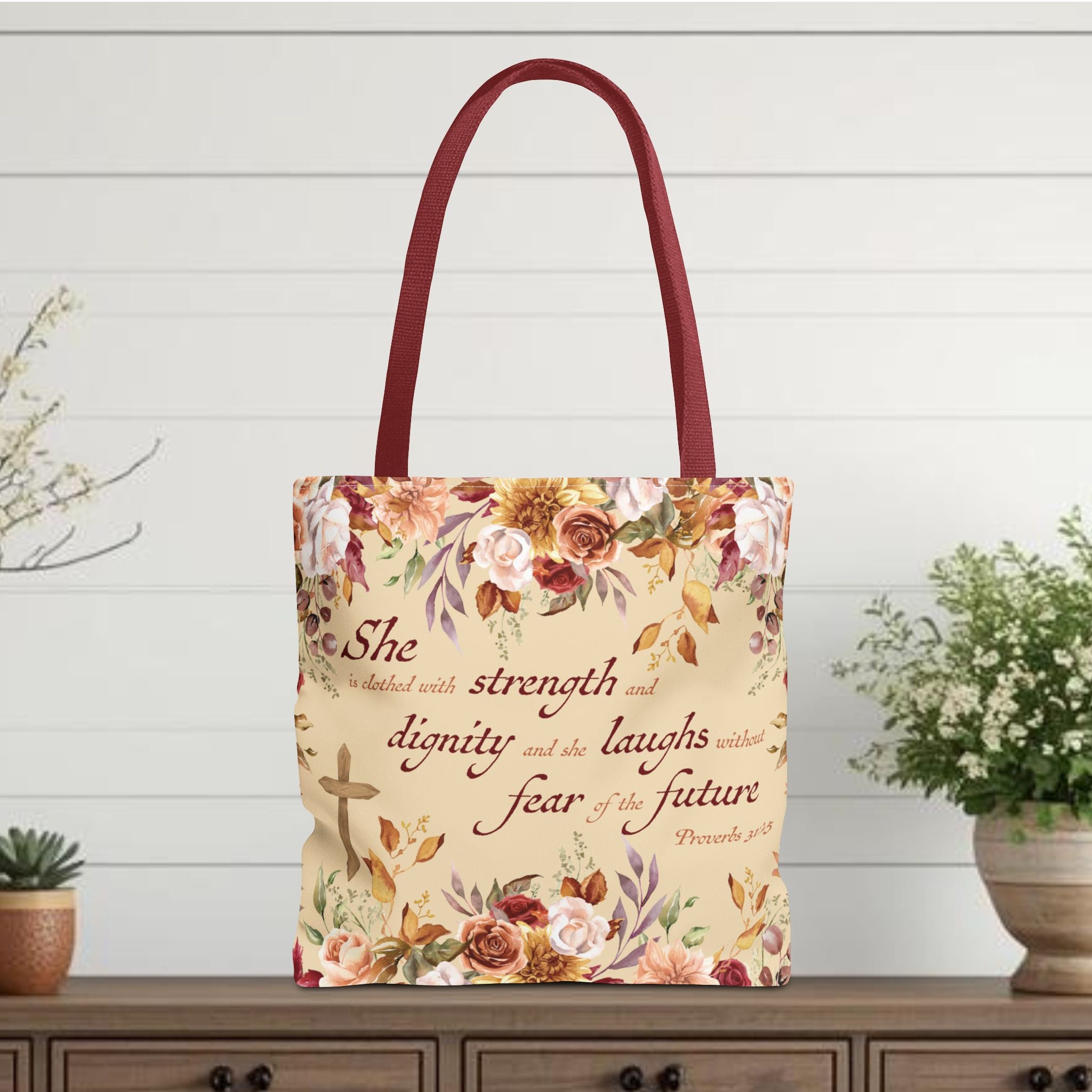 Christian Tote Bag for Women Proverbs 31 Scripture Floral Tote, Bible Verse Canvas Bag, Christian Gift for Mom, Faith Based Church Bag