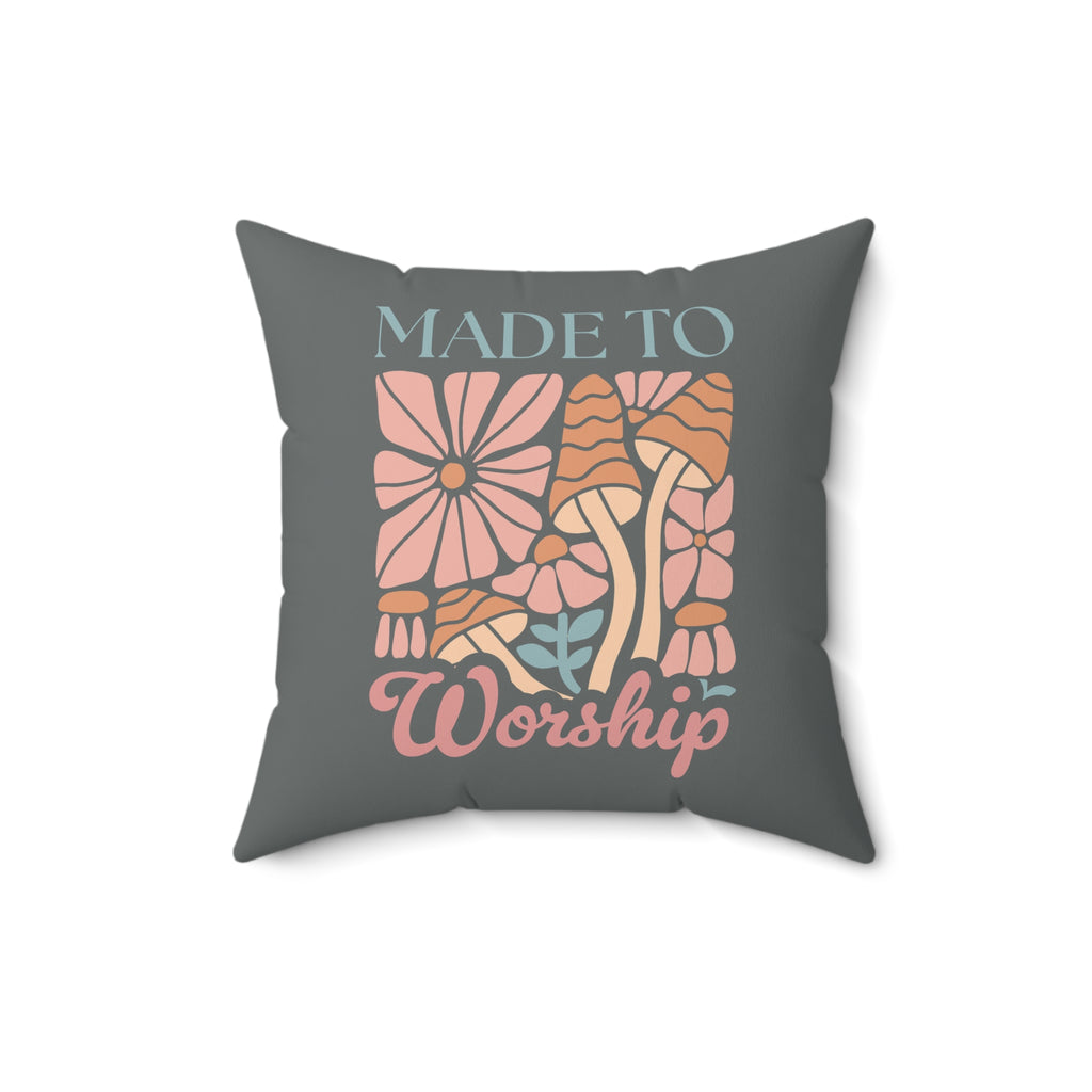 Made to Worship Throw Pillow for Home, Christian decor, floral mushroom design, cozy sofa accent