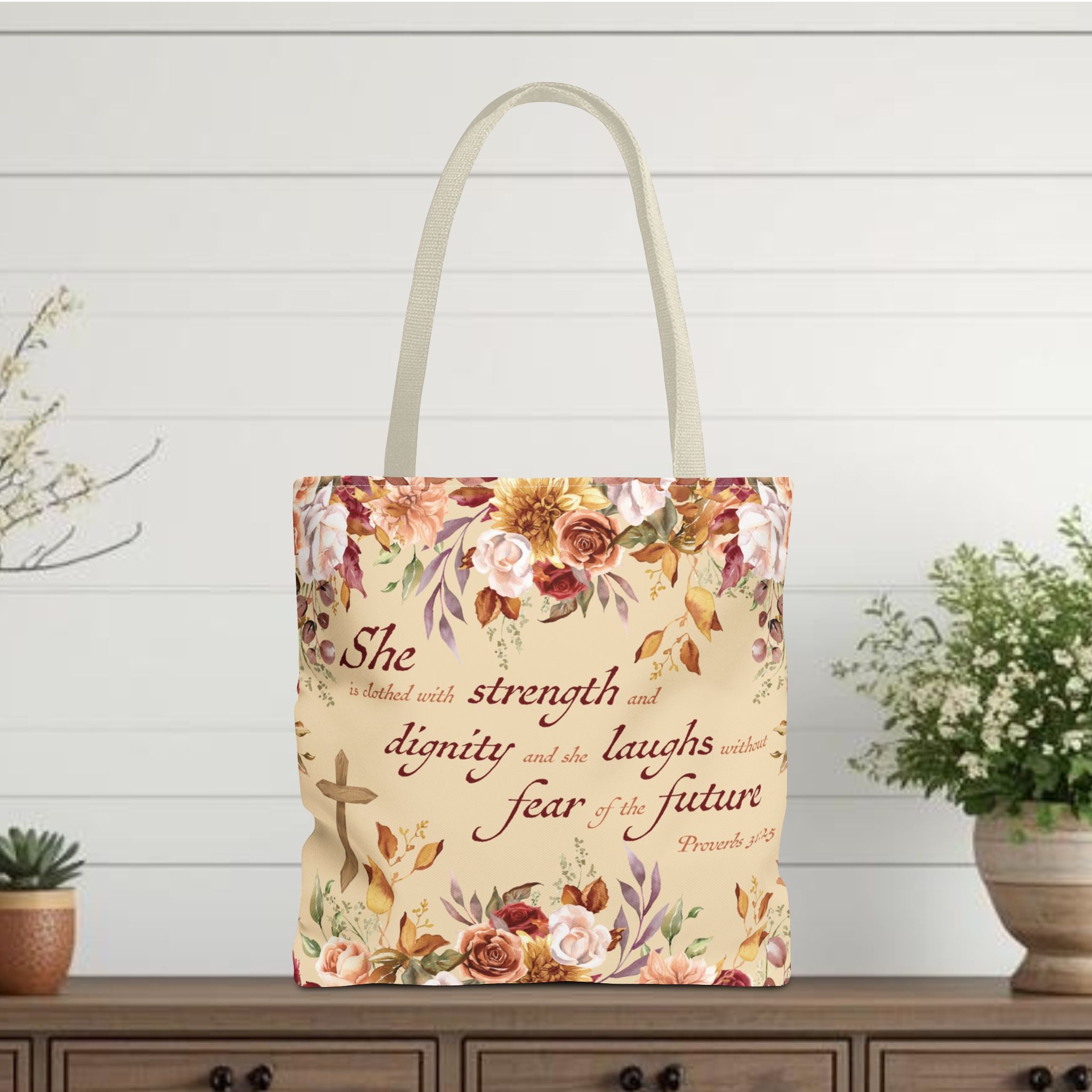 Christian Tote Bag for Women Proverbs 31 Scripture Floral Tote, Bible Verse Canvas Bag, Christian Gift for Mom, Faith Based Church Bag