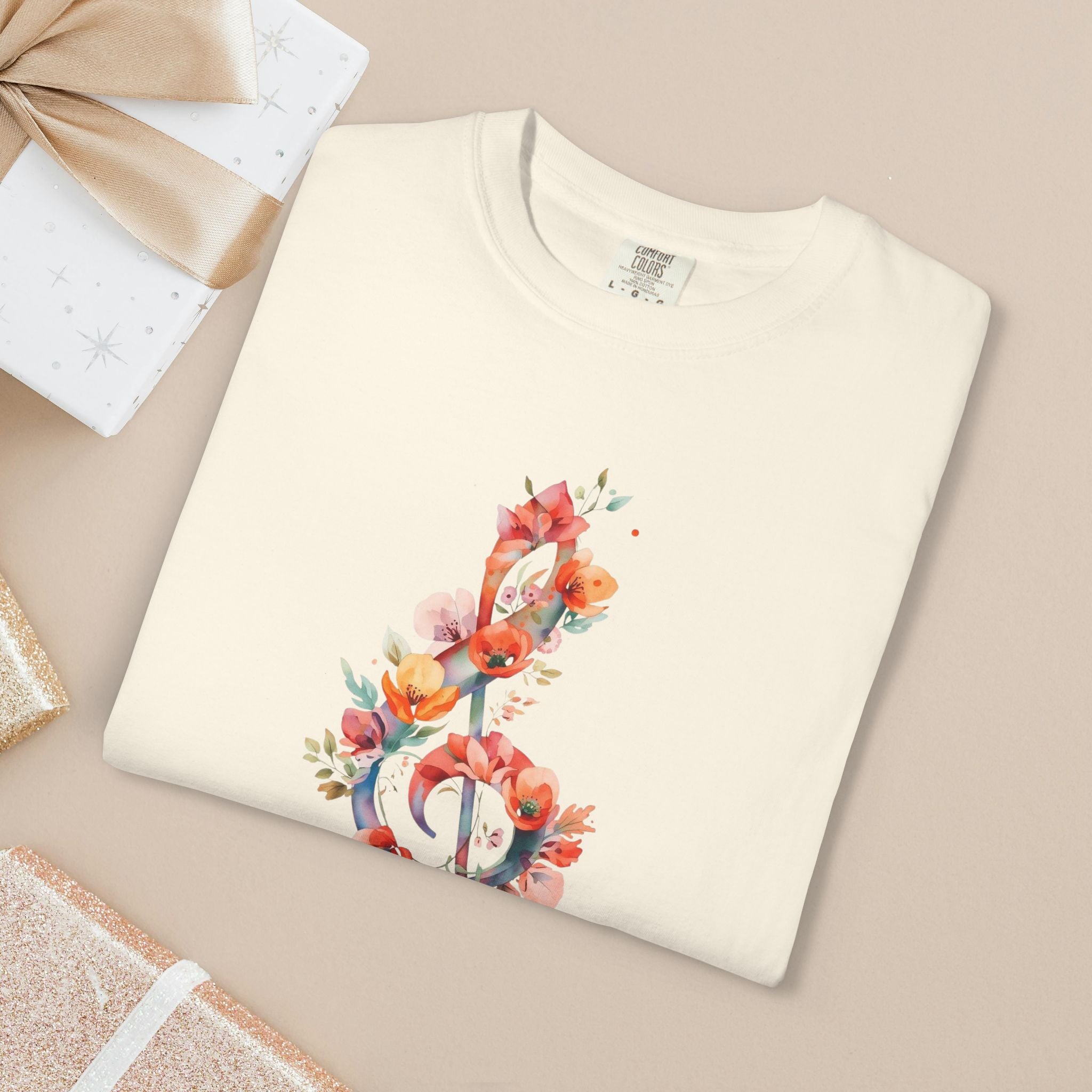 Floral Treble Clef T Shirt  Watercolor Music Note Tee  Music Lover Choir Singer Gift