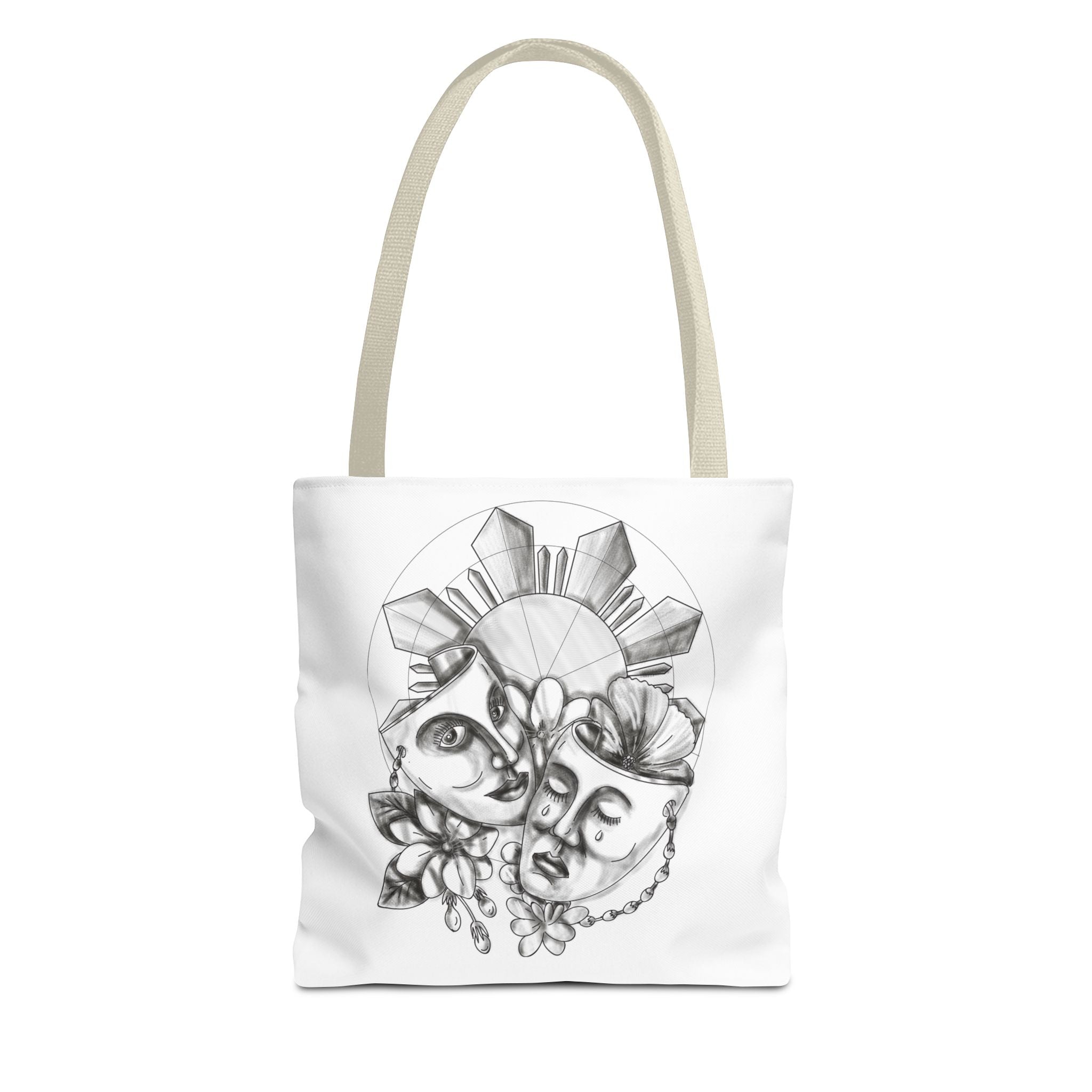 Theatre Masks Drama Tote Bag — Hand-Drawn Comedy & Tragedy Art