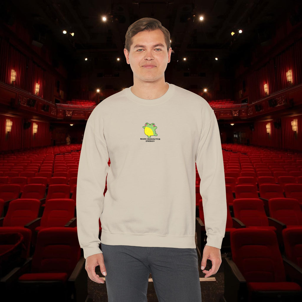 Main Character Energy Embroidered Sweatshirt • Cute Frog Crewneck • Theatre Kid Cozy