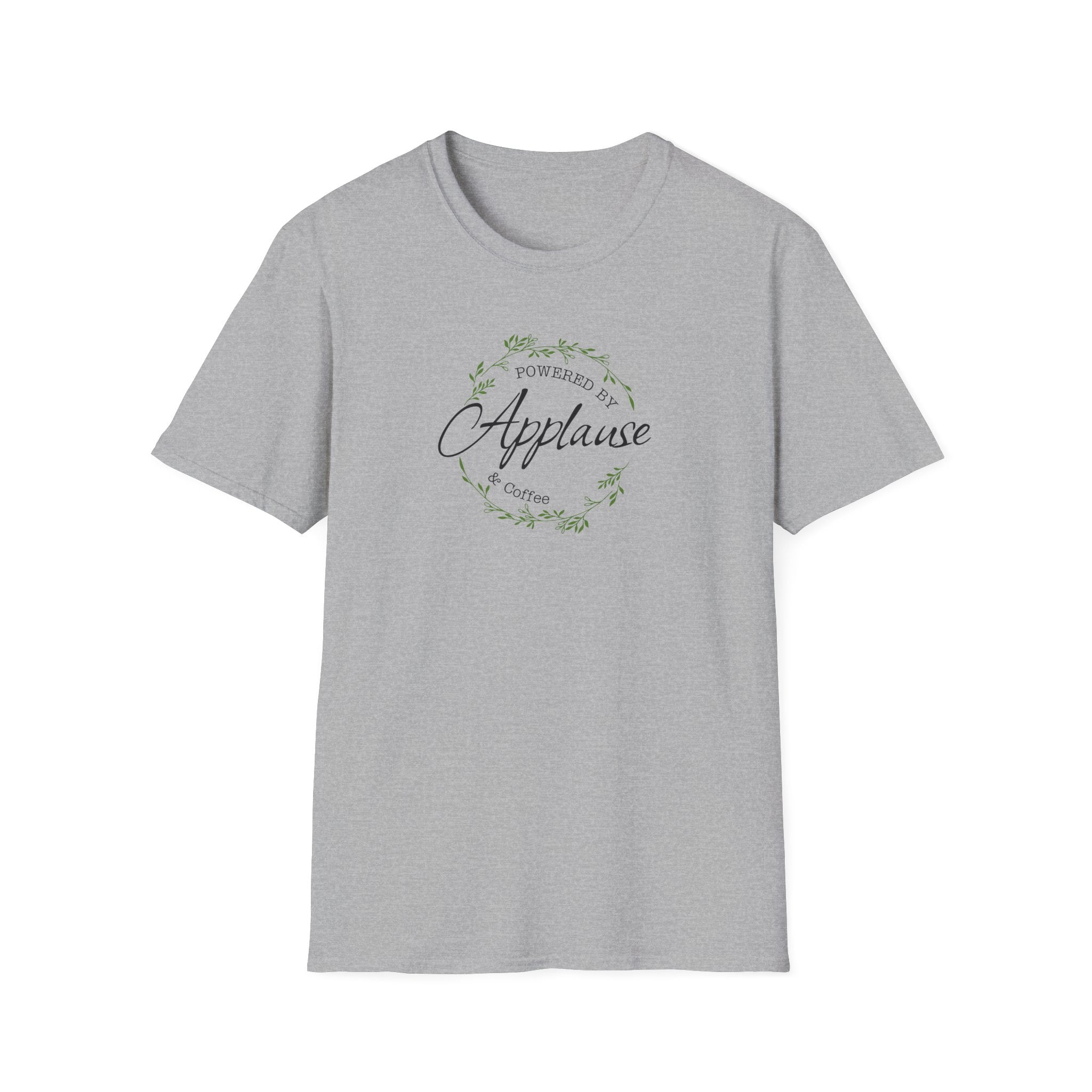 Powered by Applause & Coffee T-Shirt — Floral Theatre & Performer Tee