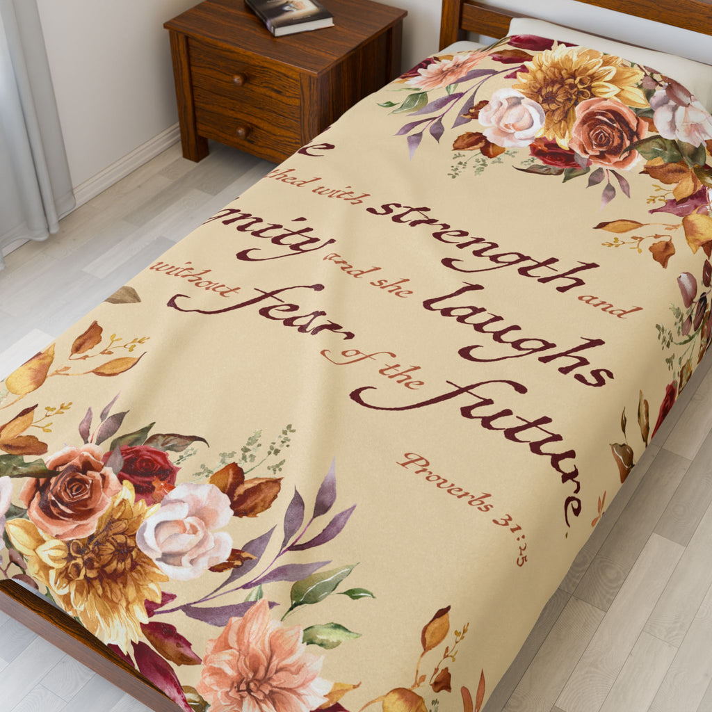 Christian Blanket Plush Velveteen Throw Faith Gift For Mom Mother’s Day Bible Verse Comfort