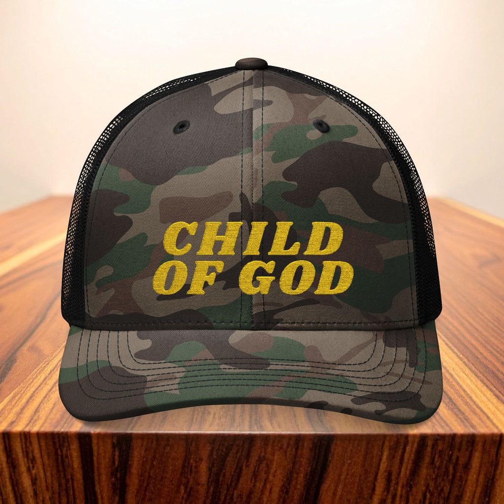 Christian Camo Trucker Hat Child of God Embroidered Hat Faith Hat Gift Religious Hat Faith Apparel