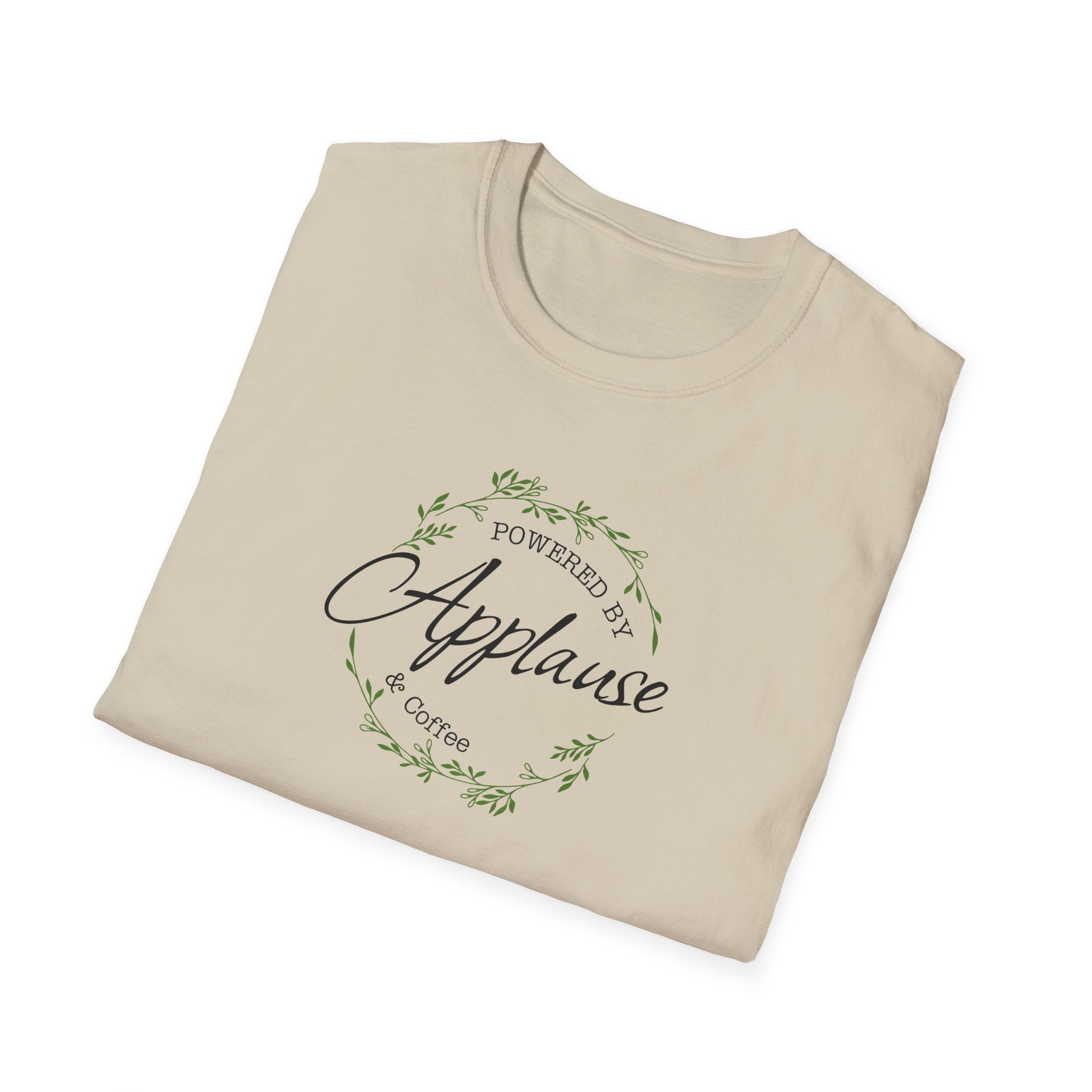 Powered by Applause & Coffee T-Shirt — Floral Theatre & Performer Tee