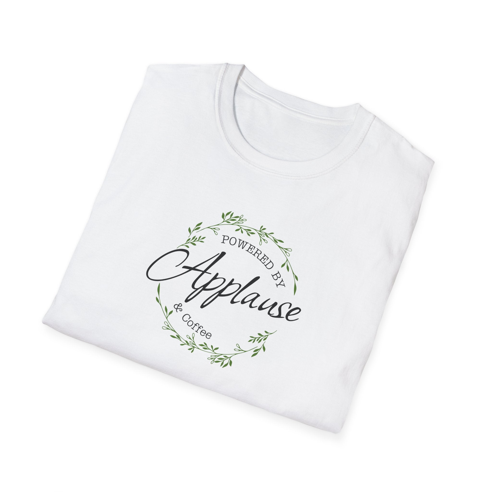 Powered by Applause & Coffee T-Shirt — Floral Theatre & Performer Tee