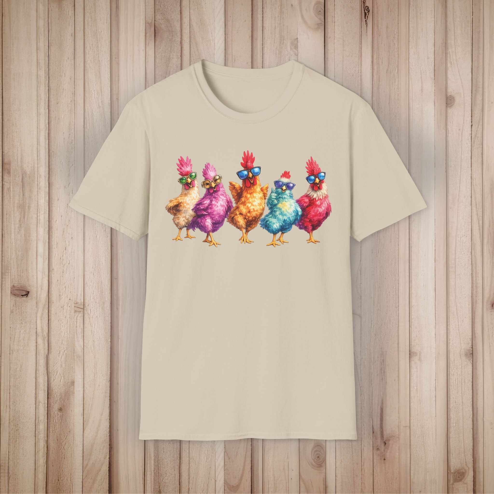 Colorful Chickens Graphic T-Shirt  Cute Watercolor Poultry Tee for Animal Lovers
