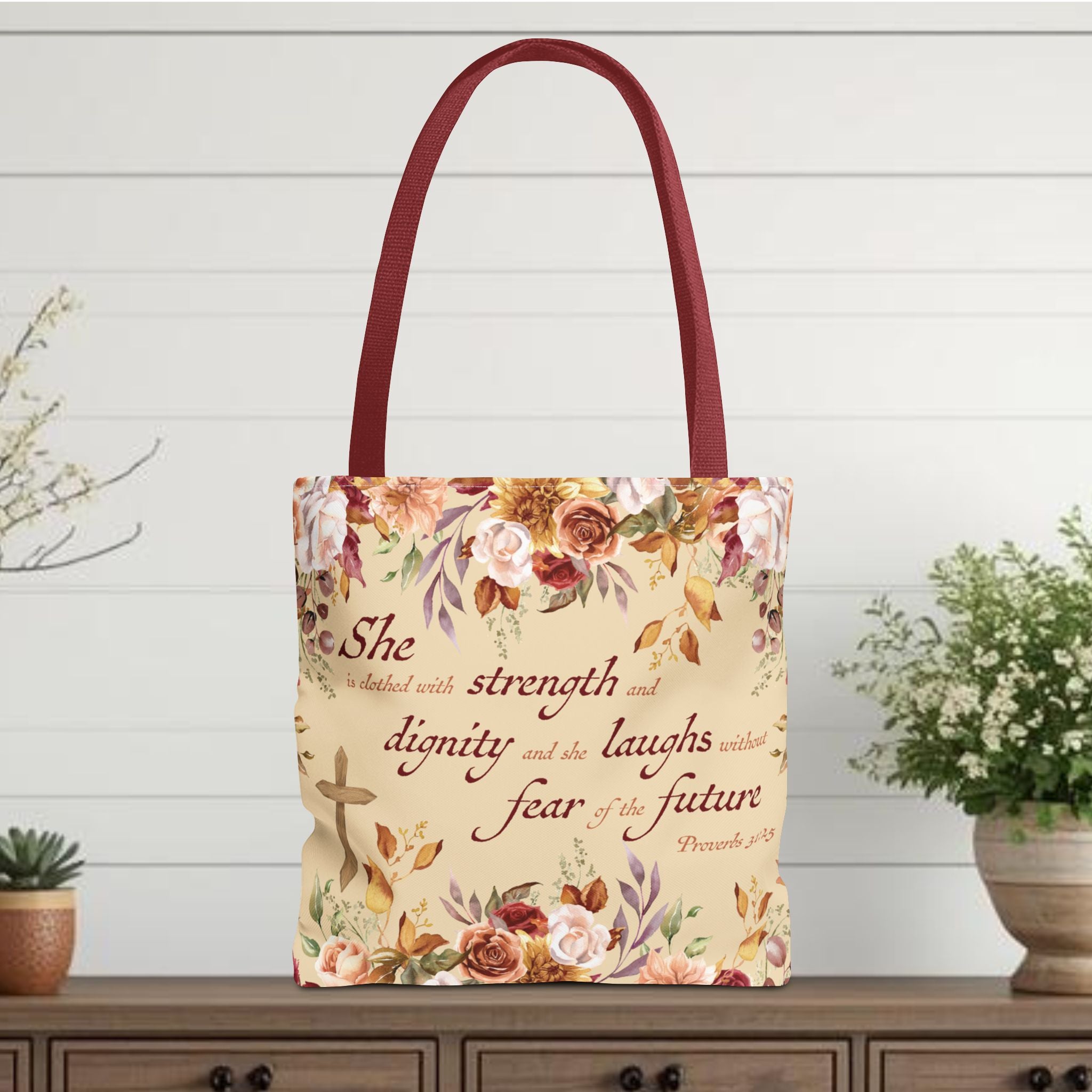 Christian Tote Bag for Women Proverbs 31 Scripture Floral Tote, Bible Verse Canvas Bag, Christian Gift for Mom, Faith Based Church Bag