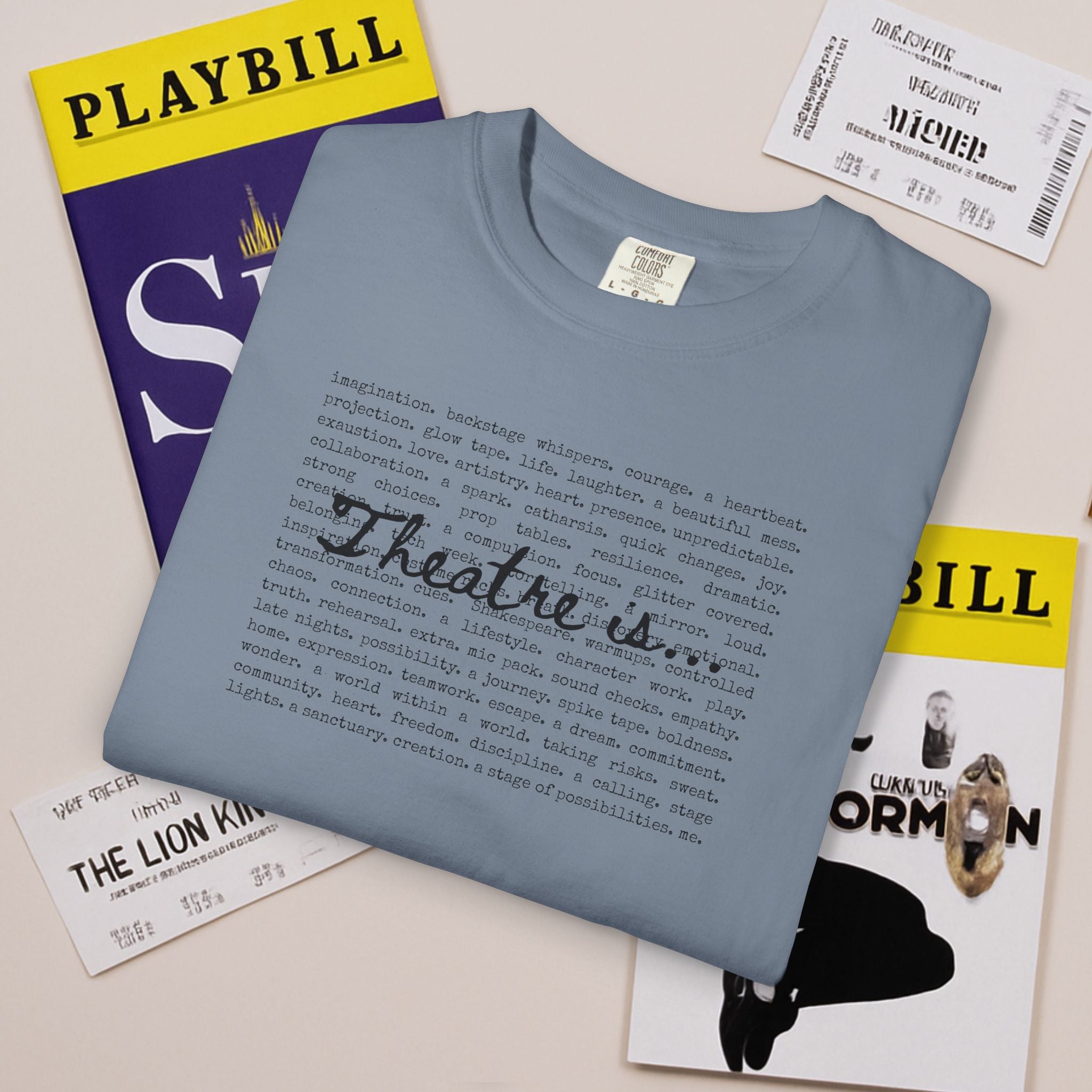 Theatre Is... list of theatre elements T-Shirt | Performing Arts Tee