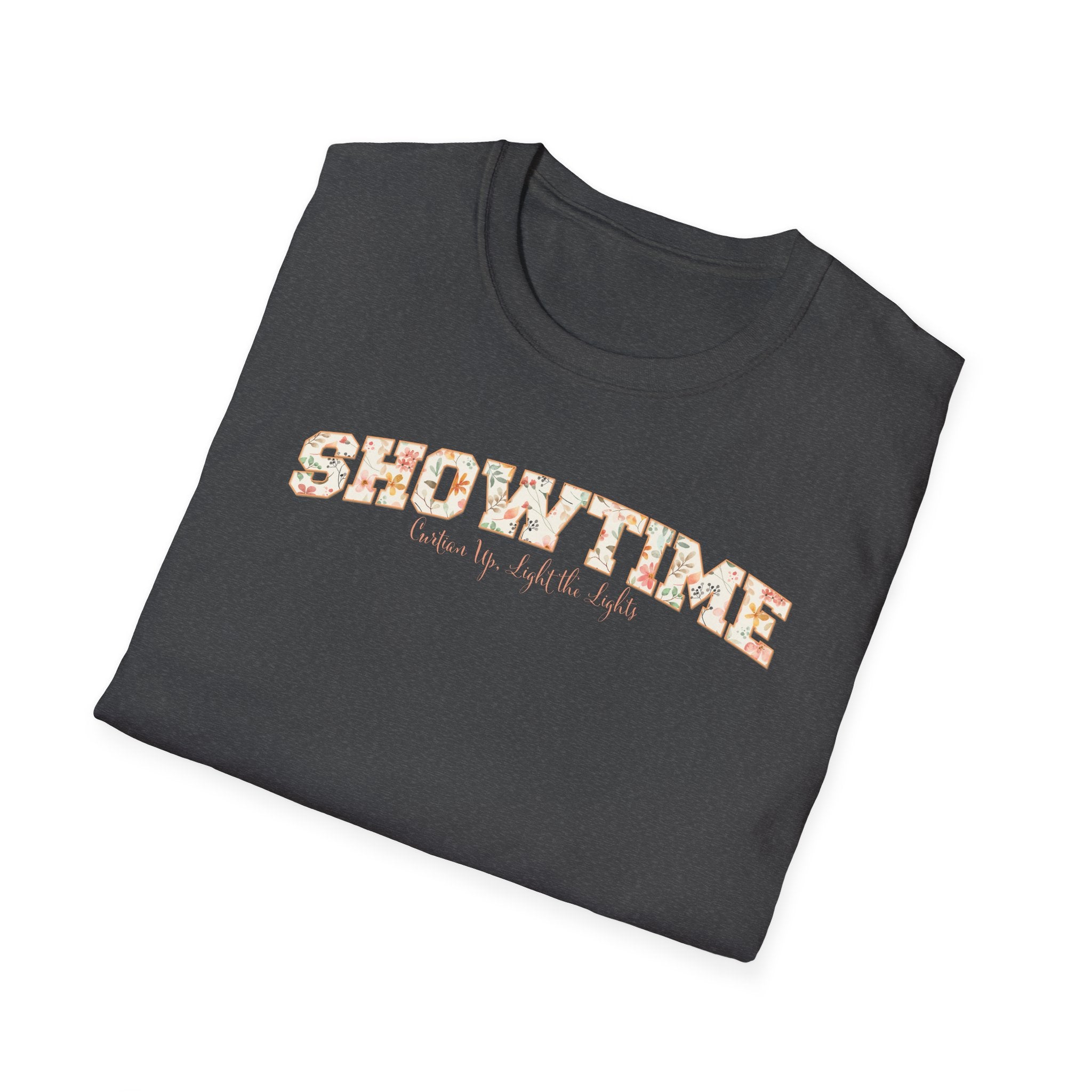Showtime Floral T-Shirt — Curtain Up, Light the Lights Gift for Actors & Singers