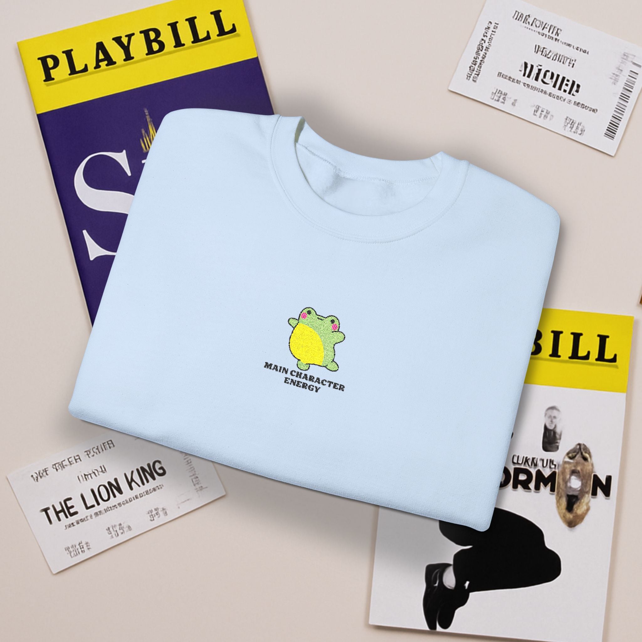 Main Character Energy Embroidered Sweatshirt • Cute Frog Crewneck • Theatre Kid Cozy