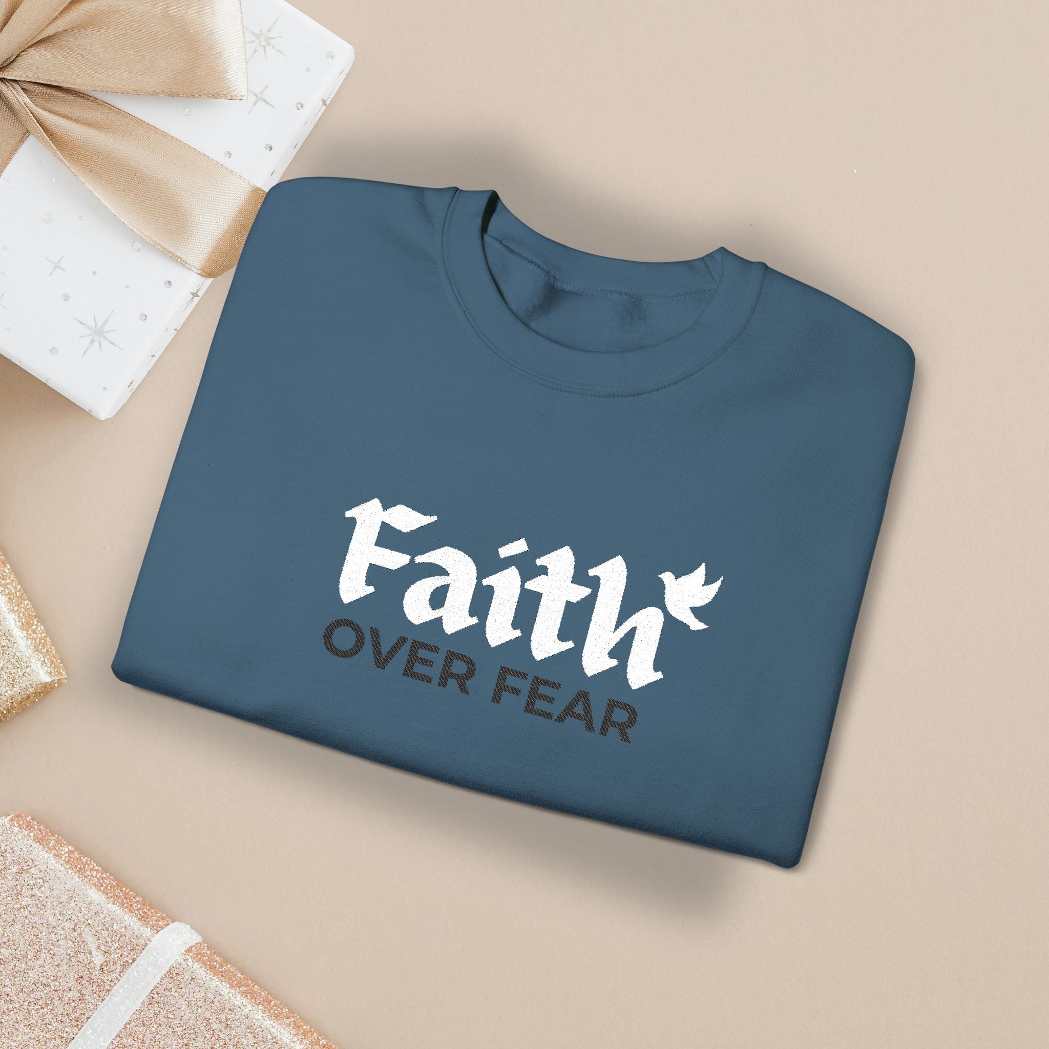 Christian Sweatshirt Faith Over Fear Dove Crewneck Inspirational Pullover Unisex Religious Gift