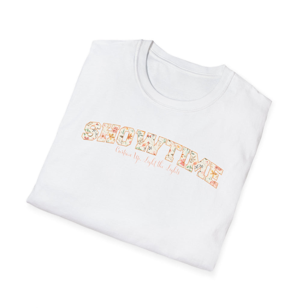 Showtime Floral T-Shirt — Curtain Up, Light the Lights Gift for Actors & Singers