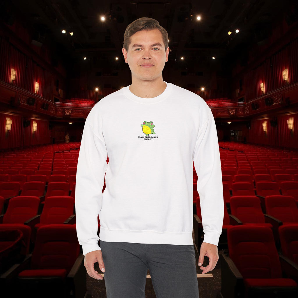 Main Character Energy Embroidered Sweatshirt • Cute Frog Crewneck • Theatre Kid Cozy