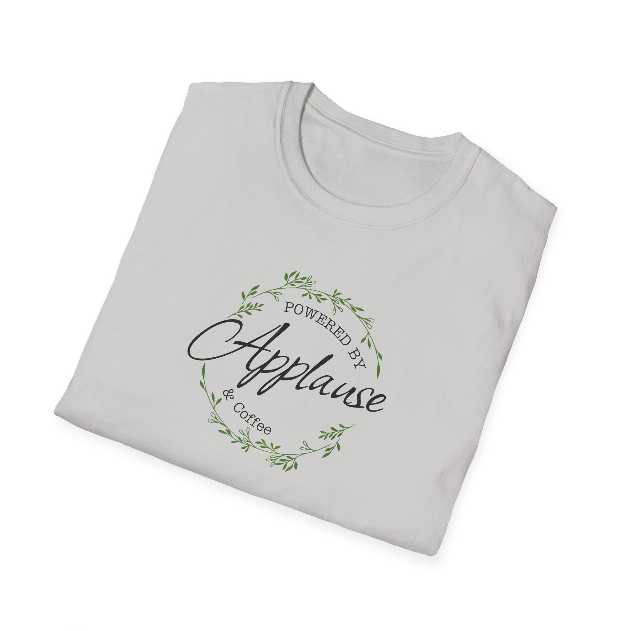 Powered by Applause & Coffee T-Shirt — Floral Theatre & Performer Tee