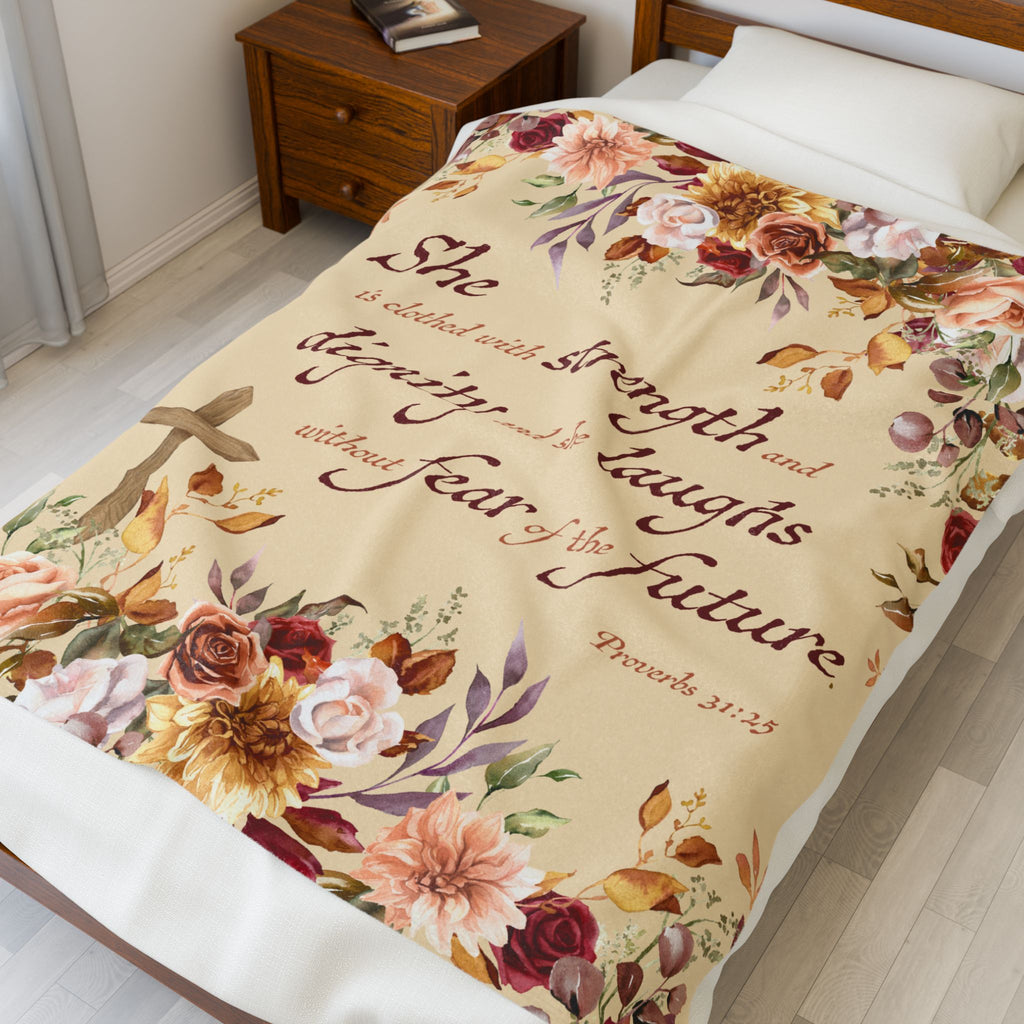Christian Blanket Plush Velveteen Throw Faith Gift For Mom Mother’s Day Bible Verse Comfort