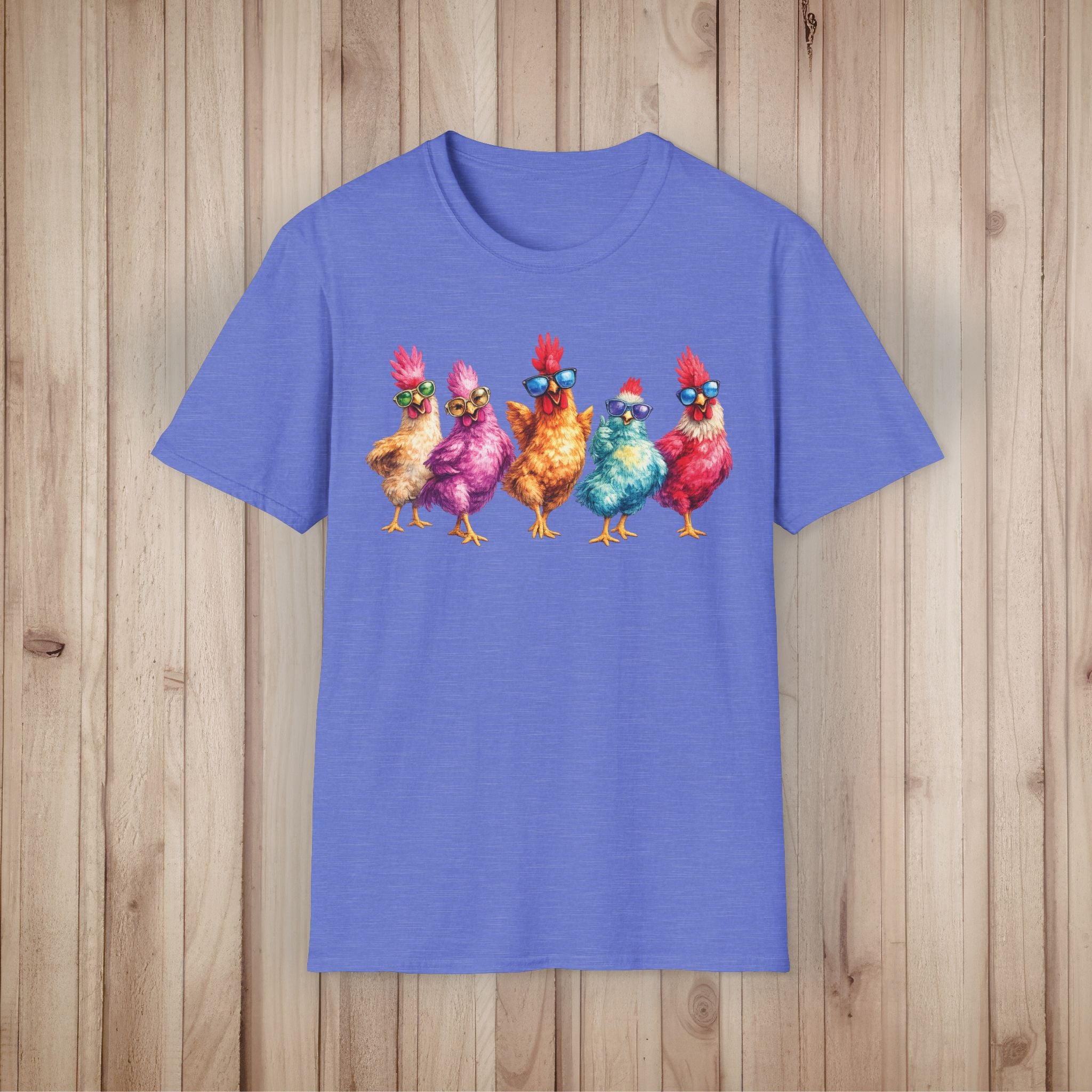 Colorful Chickens Graphic T-Shirt  Cute Watercolor Poultry Tee for Animal Lovers